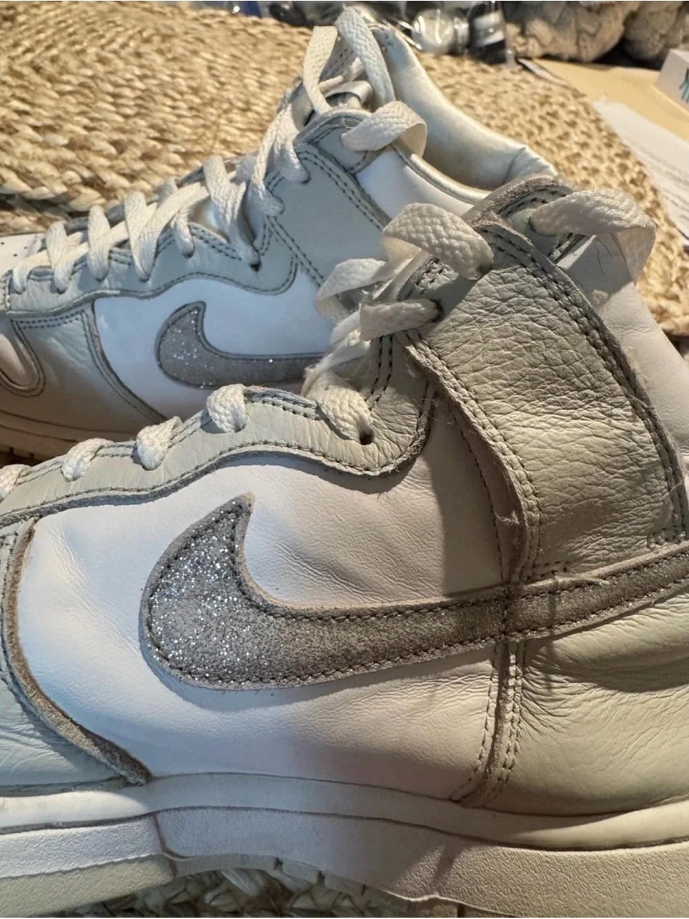 Nike Dunk High Silver Glitter Swoosh Women’s 8 White Gray FJ4578-100